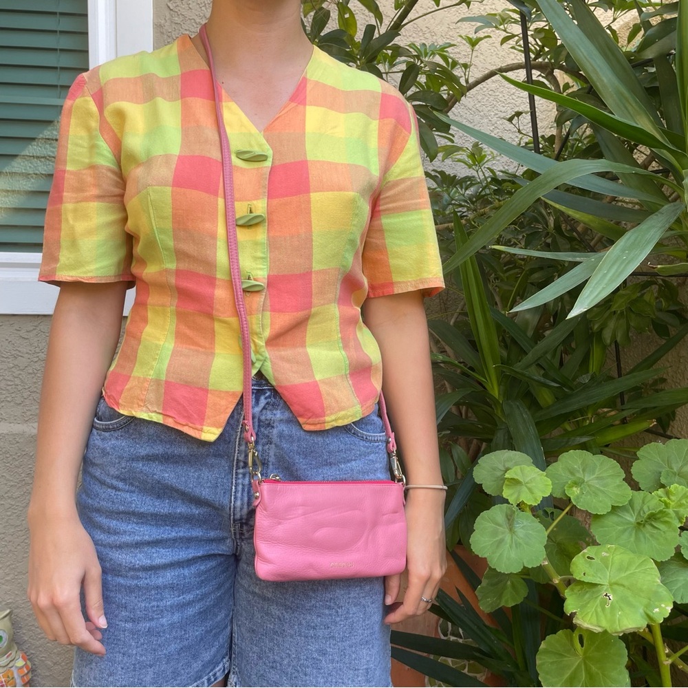 Dusty Pink/Gold Oroton Pebbled Leather Crossbody Bag/Clutch